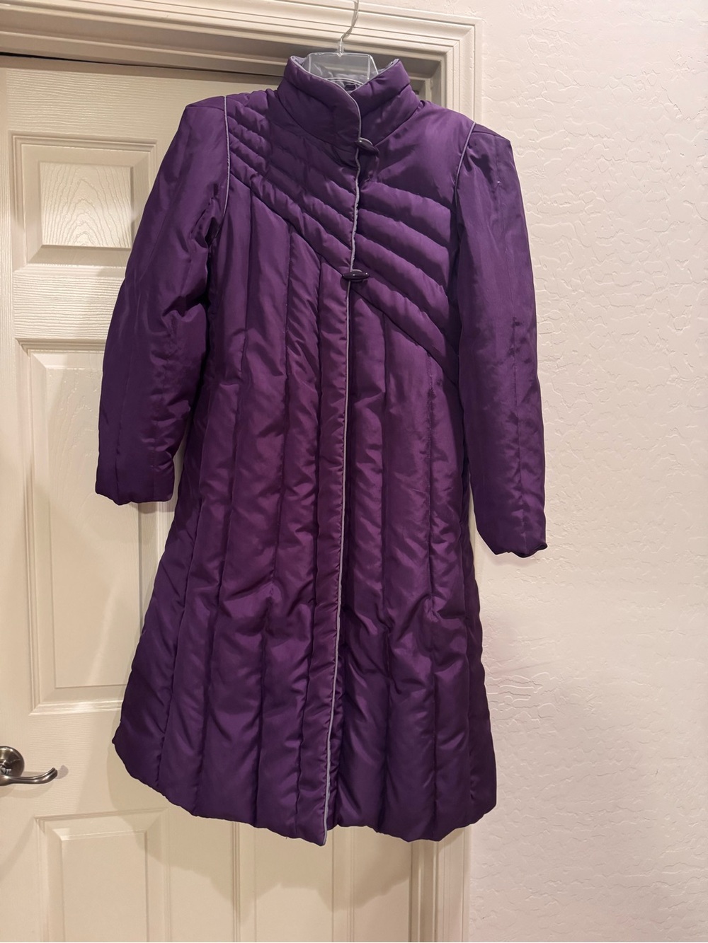 vintage J. Gallery purple down maxi puffer coat diagonal chevron quilting medium